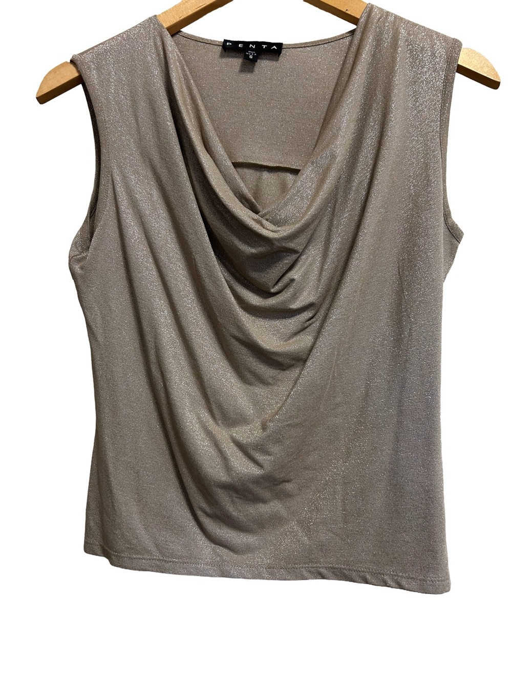 Vintage PENTA Y2K Shimmer Metallic Gold Cowl Neck Tank S